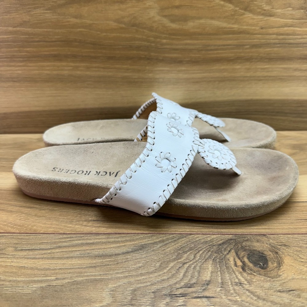 Jack Rogers Cloud Flip Flops 10 M White Leather Summer Vacation Resort Comfort